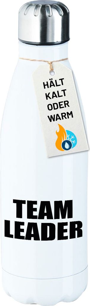 Huuraa Trinkflasche Team Leader Schriftzug 500ml White Edelstahl Wasserflasche Trinkflasche Geschenkidee
