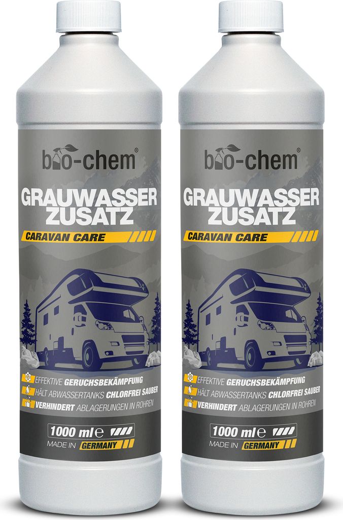 bio-chem Grauwassertank-Zusatz - 2X 1000 ml Konzentrat - Tank-Reiniger für Schmutzwasser-, Grauwasser- und Abwasser-Tank von Wohnmobil, Wohnwagen ...