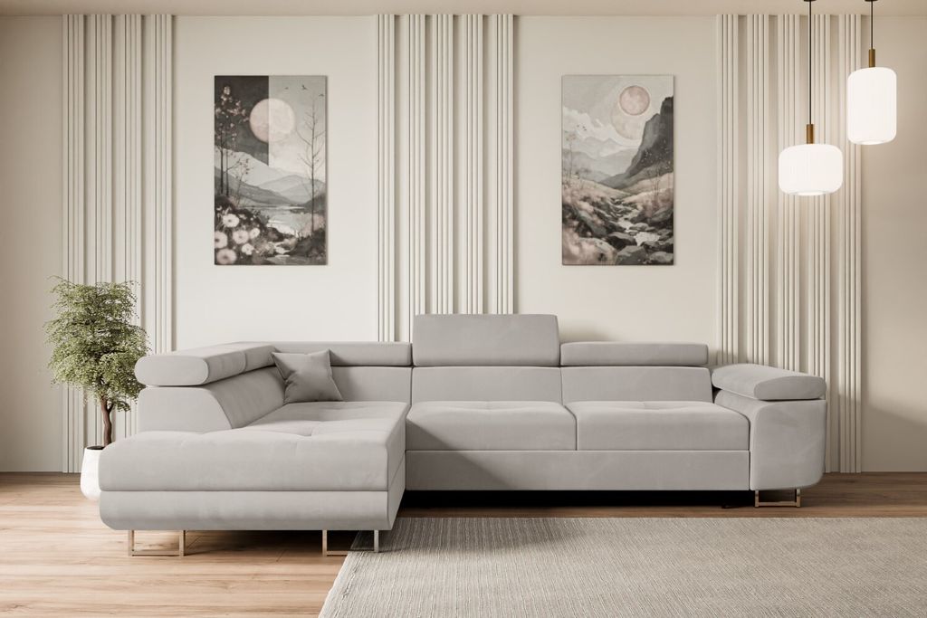 ALTDECOR Ecksofa mit Schlaffunktion und Bettkasten GUSA-L - 272x202x107 cm Hellbraun - Corner Sofa Bett Eckcouch Couch L-Form Schlafcouch Ausziehba...