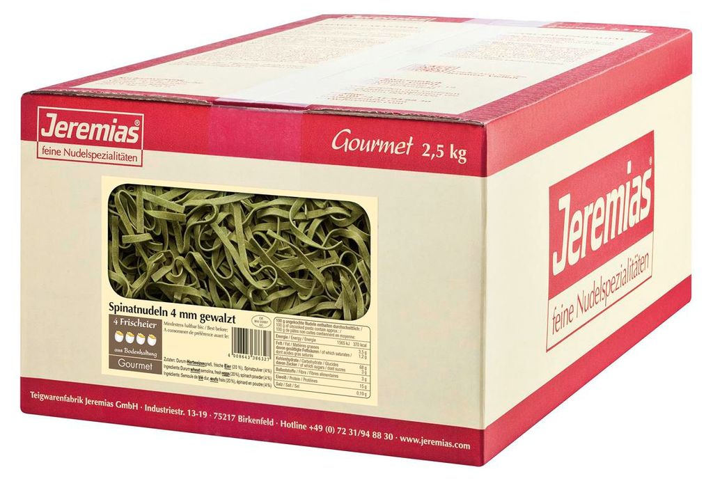 Jeremias Gourmet Tagliatelle agli spinaci 4 mm arrotolate Immagine del prodotto 