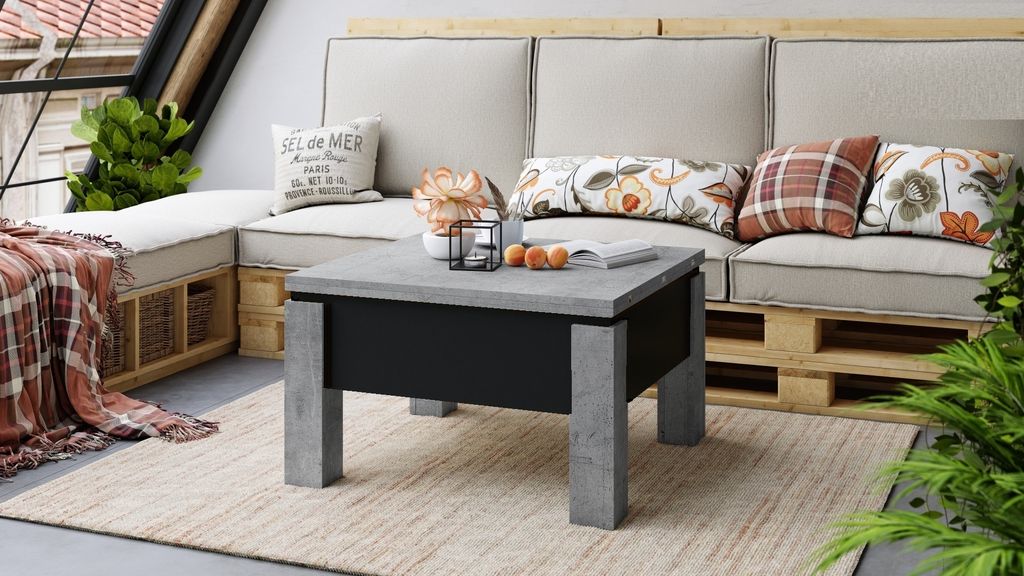 Design Couchtisch Tisch Oslo höhenverstellbar 49 / 76cm aufklappbar 80 / 160cm Esstisch