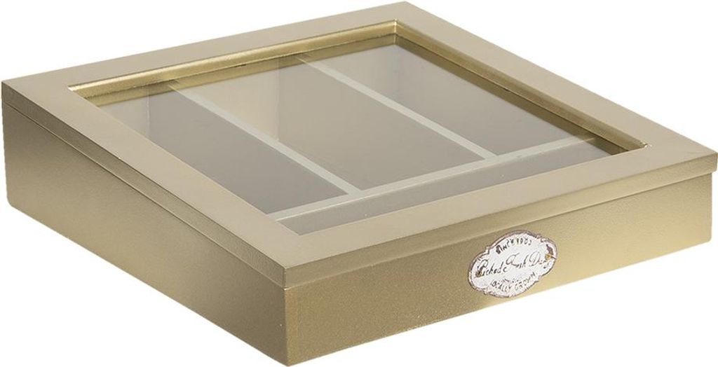 Clayre & Eef Besteckkasten 30x30x8 cm Goldfarbig Holz