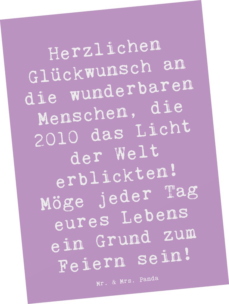 Mr. & Mrs. Panda Postkarte Spruch 2010 Geburtstag - Lavendeltraum - Geschenk, Geburtsjahr, Jubiläumsgeburtstag, Happy Birthday, Geburtstagsgeschen...