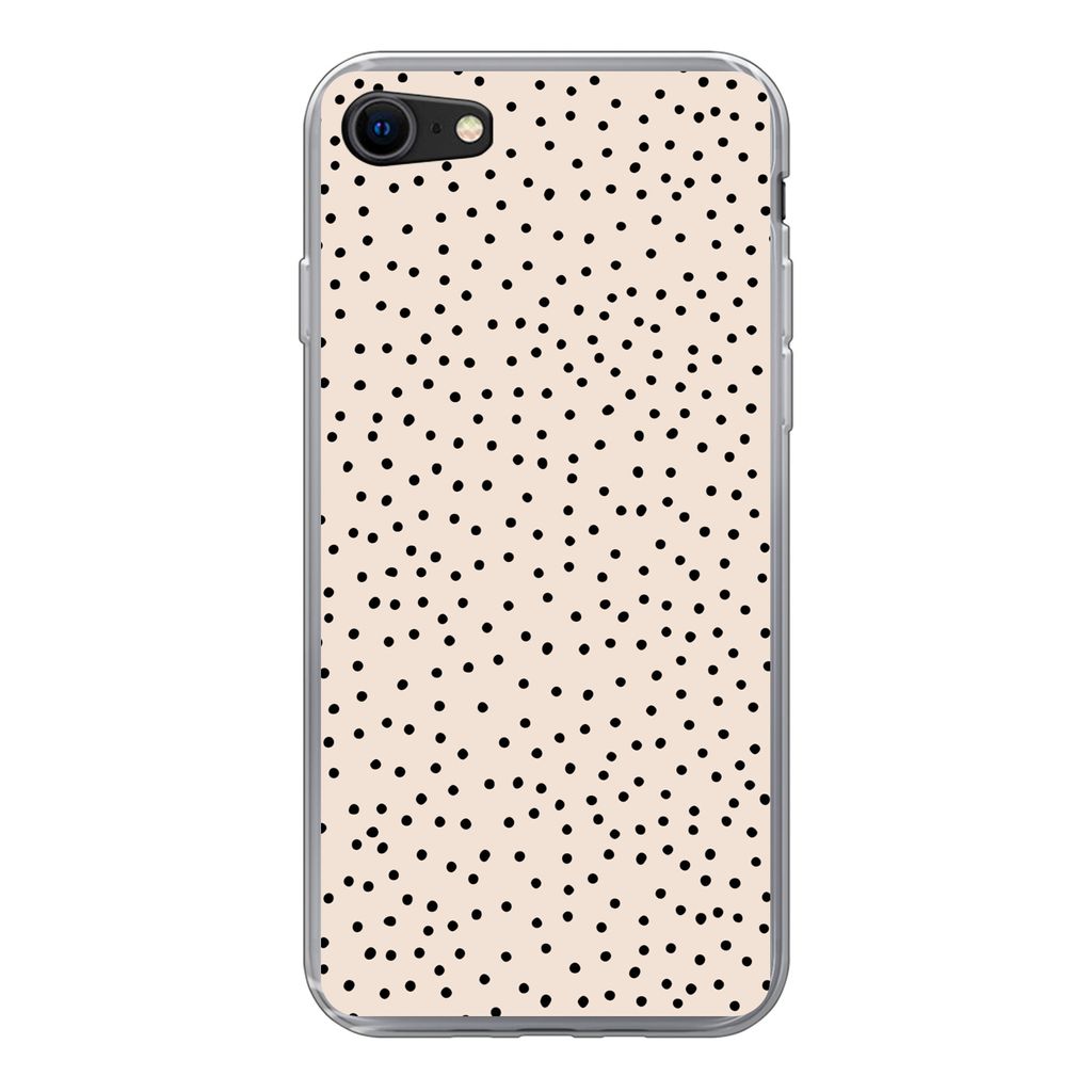 MuchoWow Handyhülle Schutzhülle Hülle für iPhone 8 Polka dot - Beige - Schwarz Silikon Softcase Handy Hülle - Schutzhaube