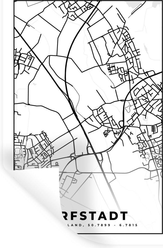 MuchoWow Wandtattoo Wandsticker Wandaufkleber Stadtplan - Karte - Erfstadt 40x60 cm Selbstklebend und Repositionierbar - Wierderverwendbar - Selb...