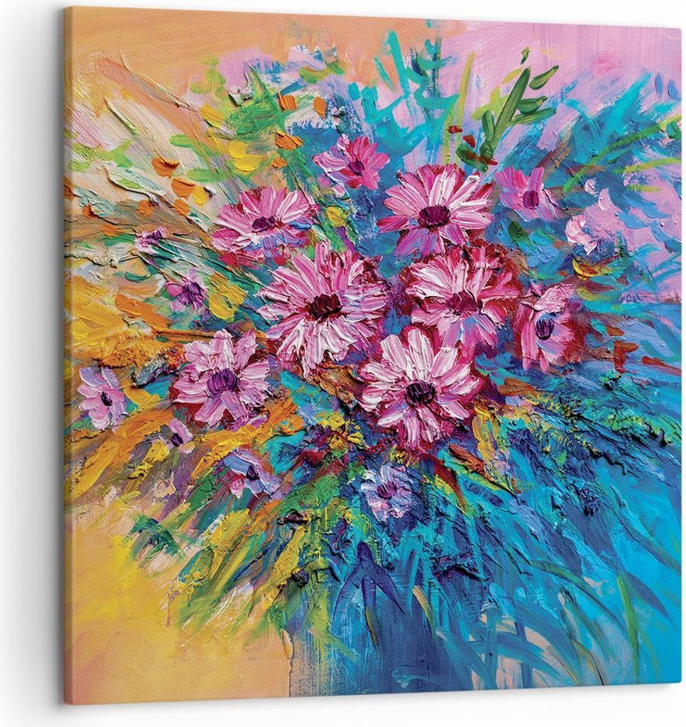 Bild auf Leinwand - Leinwandbild - Einteilig - Blumenstrauß Blumen Öl - 50x50cm - Wand Bild - Wanddeko - Wandbilder - Leinwanddruck - Bilder - Wa...