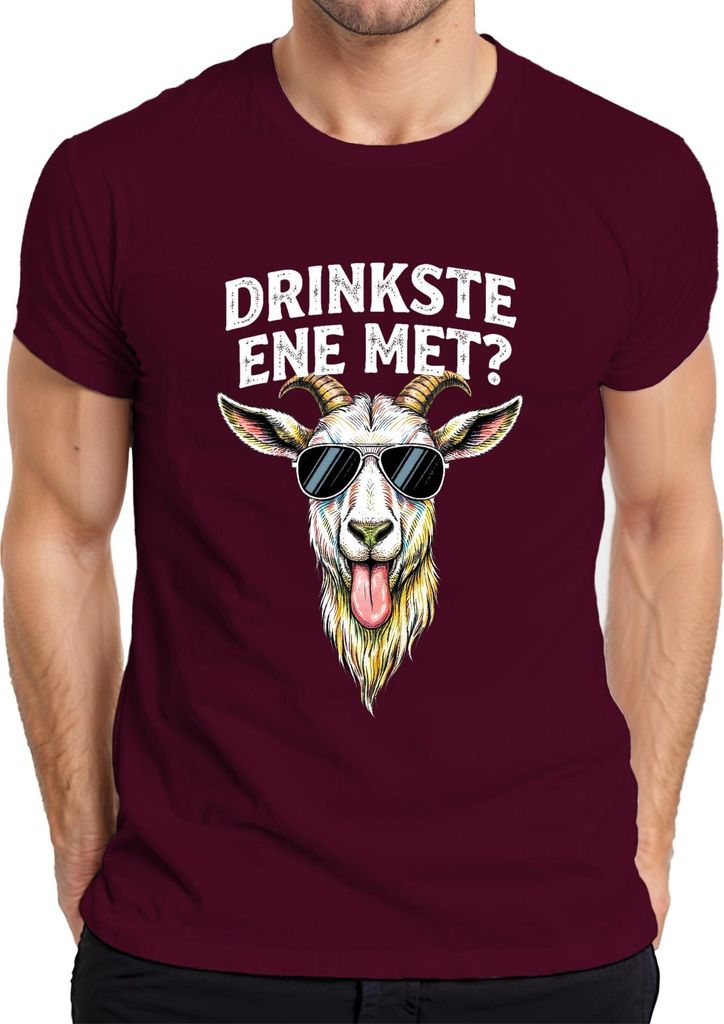 Drinkste ene met? Kölsch Ziegenkopf Sonnenbrille lustig Karneval Herren T-Shirt, Burgundy, L
