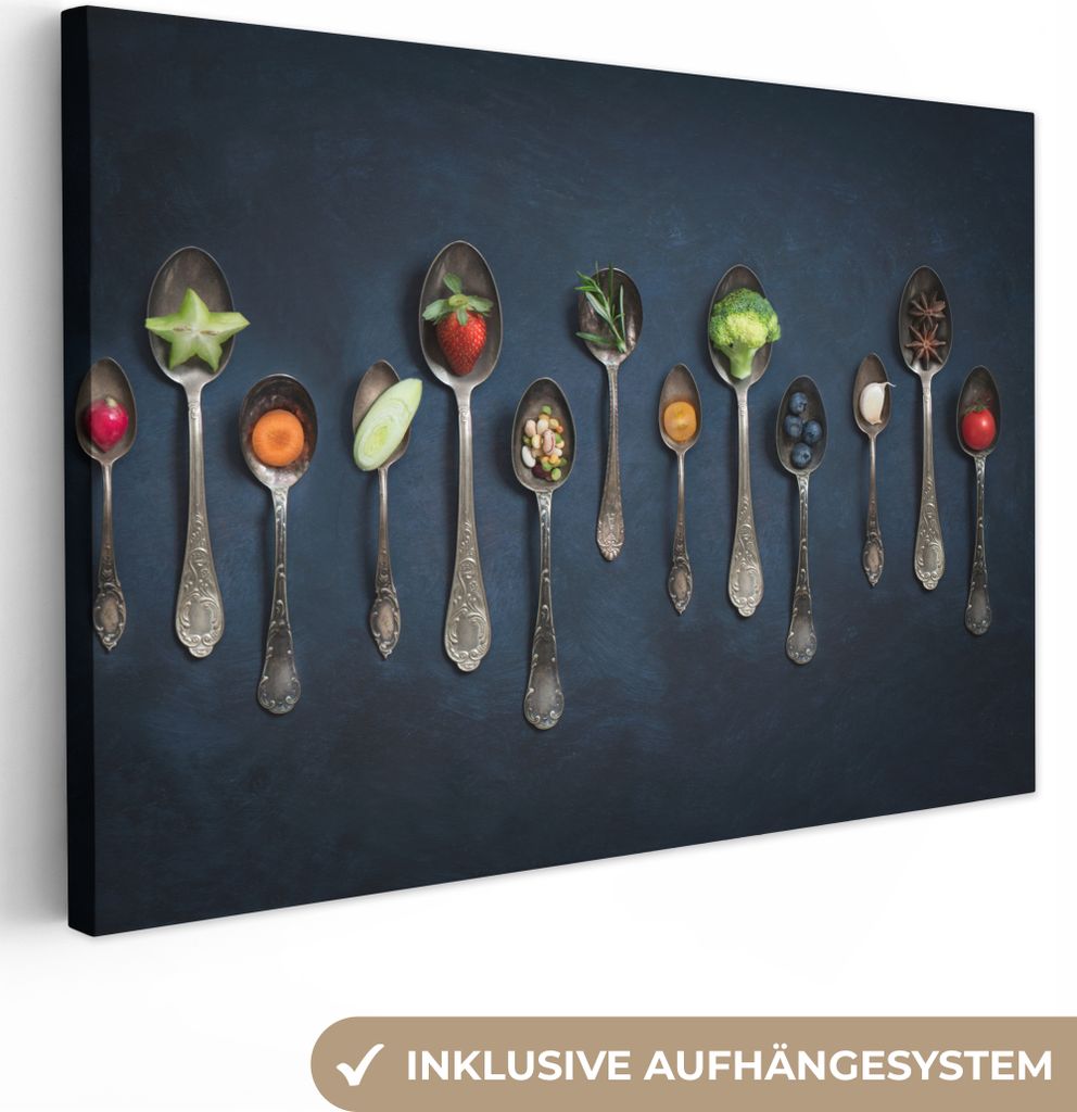 OneMillionCanvasses - Leinwandbilder - 150x100 cm, Kräuter - Löffel - Silber - Gewürze - Industriell, Wandbilder Kunstdruck Wanddekoration