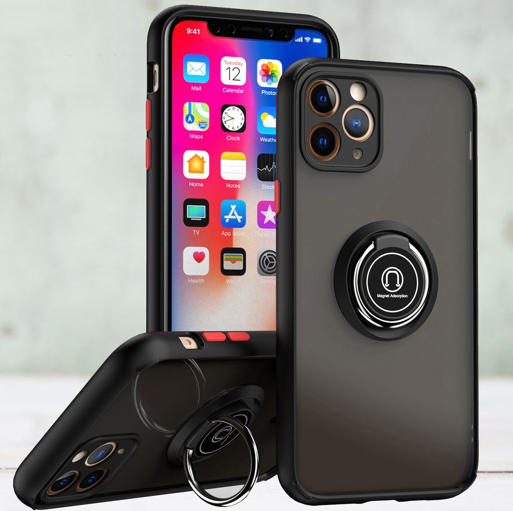 iPhone 11 Pro Max Hülle, Ring Halter Ständer Matte Transluzent TPU Rahmen Stoßfest Schutzhülle für iPhone 11 Pro Max Dunkelgrau