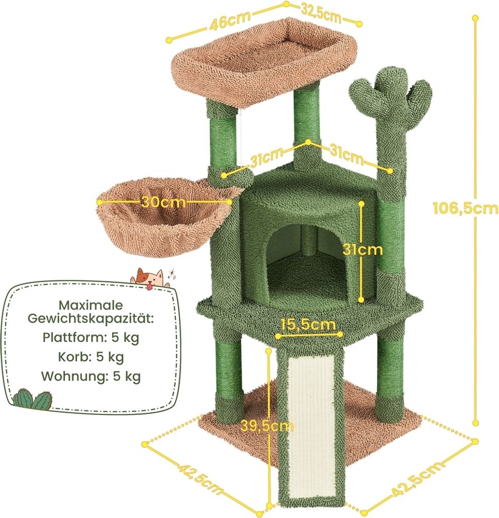 Yaheetech Kaktus Kratzbaum XS 106,5 cm H, Katzenbaum mit Produktbild 2