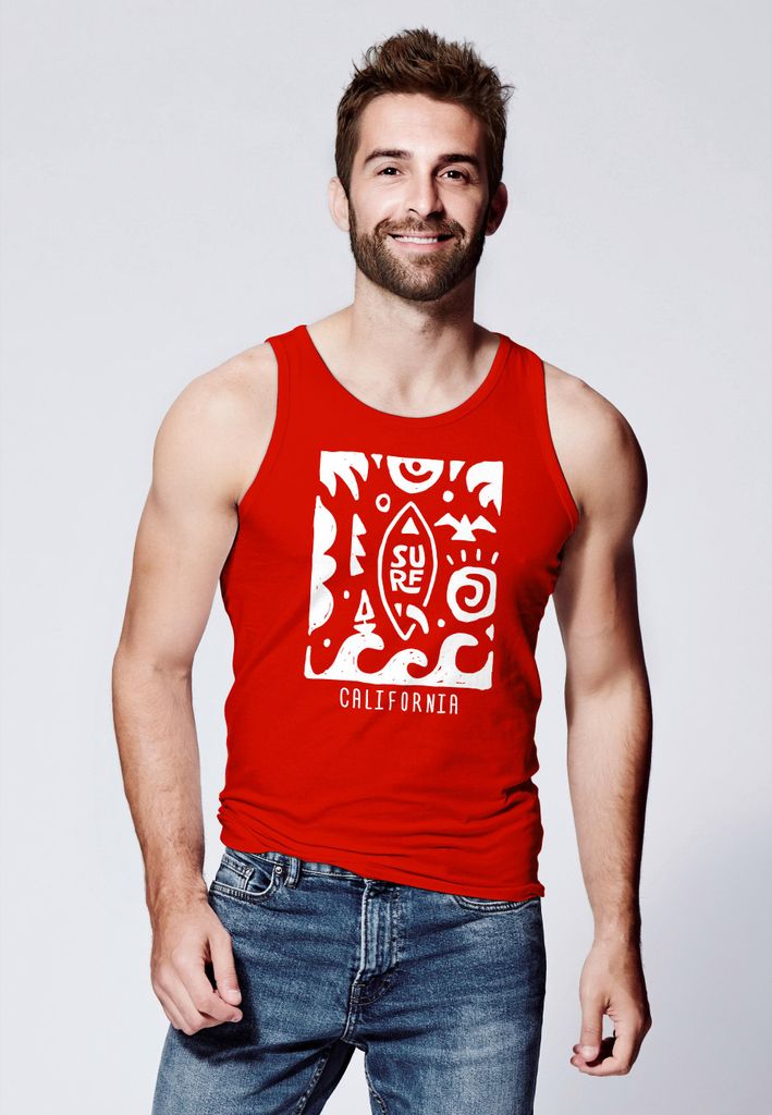 Herren Tank-Top Surf California Ethno Welle Meer Sommer Sonne Muskelshirt Muscle Shirt Neverless rot XL