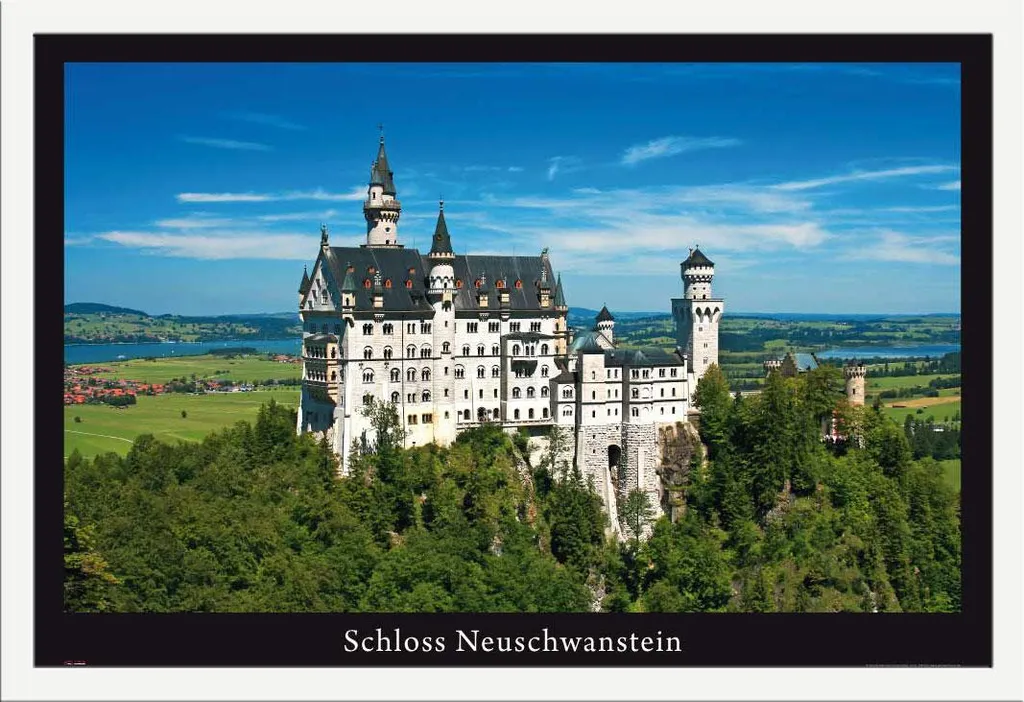 Castello di Neuschwanstein - Poster - Castello delle fiabe + cornice rimovibile, Shinsuke® Maxi MDF bianco, vetro acrilico