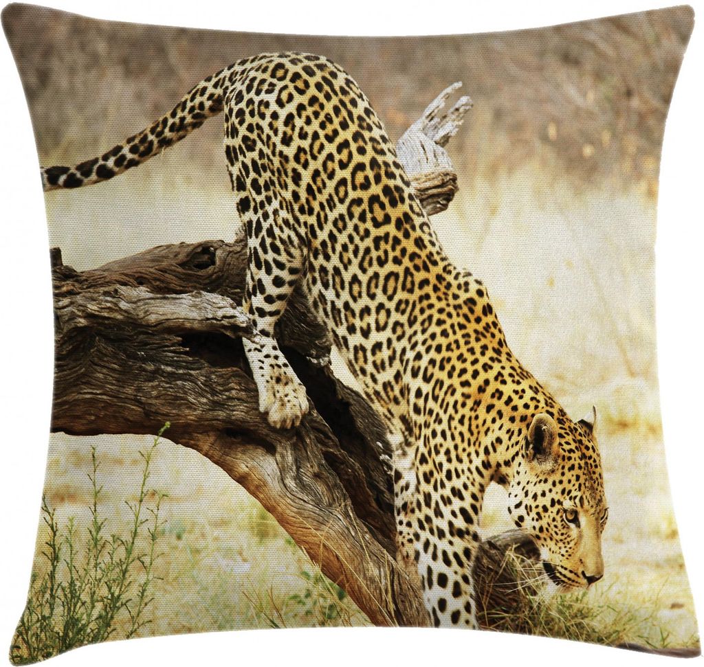 ABAKUHAUS Exotisch Kissenbezug, Wilde Katze des Leoparden auf Baum, Waschbar mit Reißverschluss Kissenhülle mit Farbfesten Klaren Farben Beidseit...