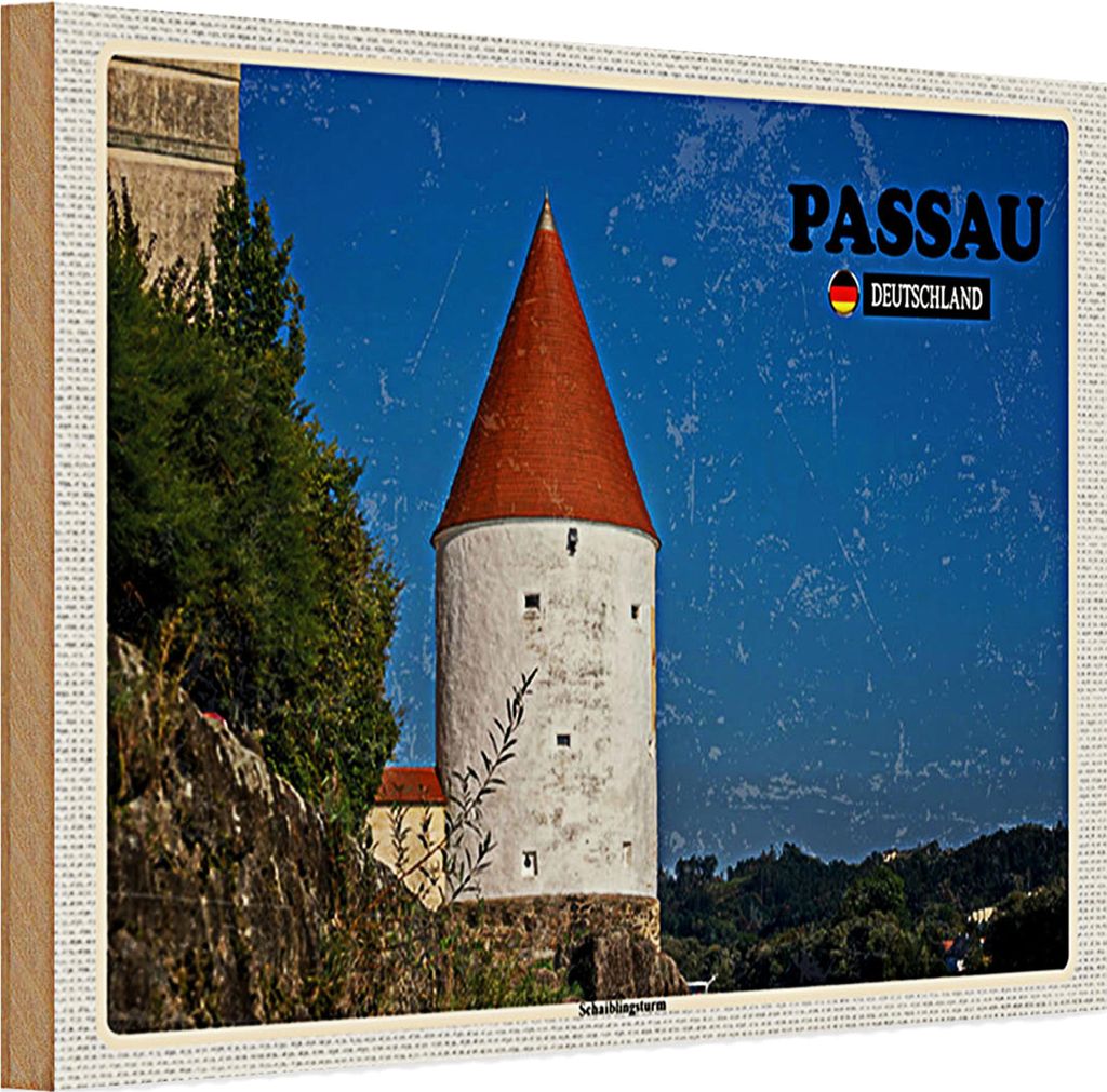 Holzschild Städte Passau Schaiblingsturm Architektur 30x20cm