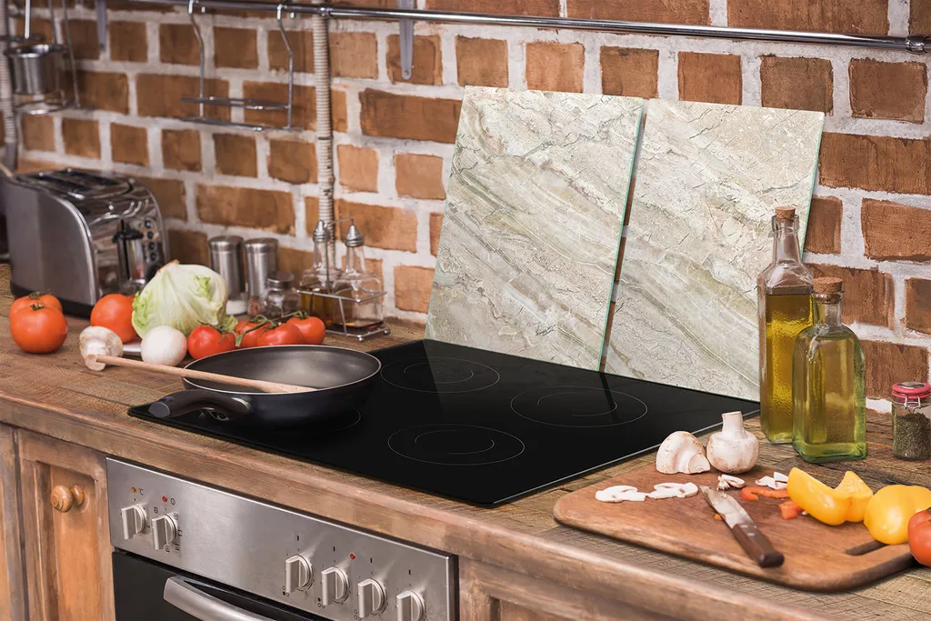 Piastre copri fornelli 2 pezzi 75x52 Copri piano cottura in ceramica tagliere in vetro marmo beige - 8