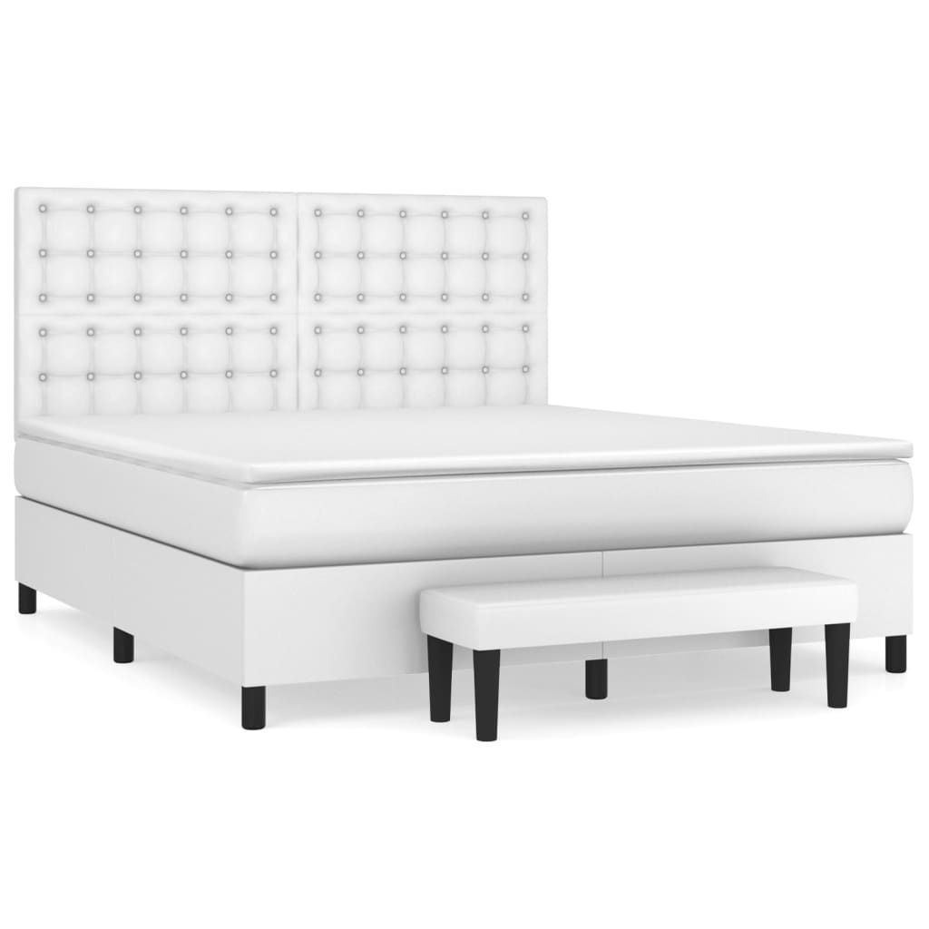 vidaXL Boxspringbett mit Matratze Weiß 180x200 cm Kunstleder