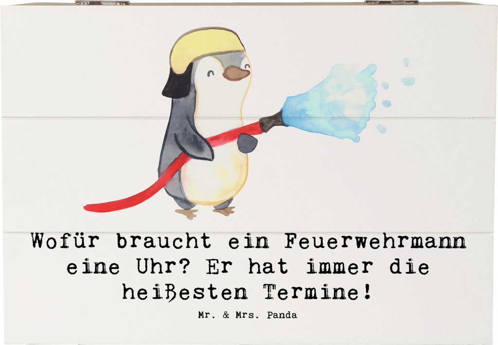 Mr. & Mrs. Panda Erinnerungsbox Feuerwehrmann Termine 22 x 15 cm - Weiß - Geschenk, Aufbewahrungsbox aus Holz, Berufsgestaltung, mutiger Held, Feu...