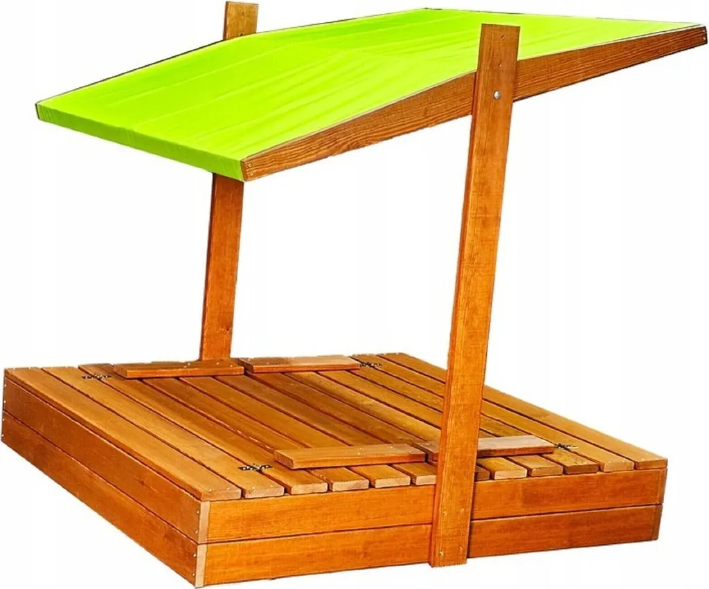 Bac à sable bois avec toit modulable vert et bancs confort intégrés