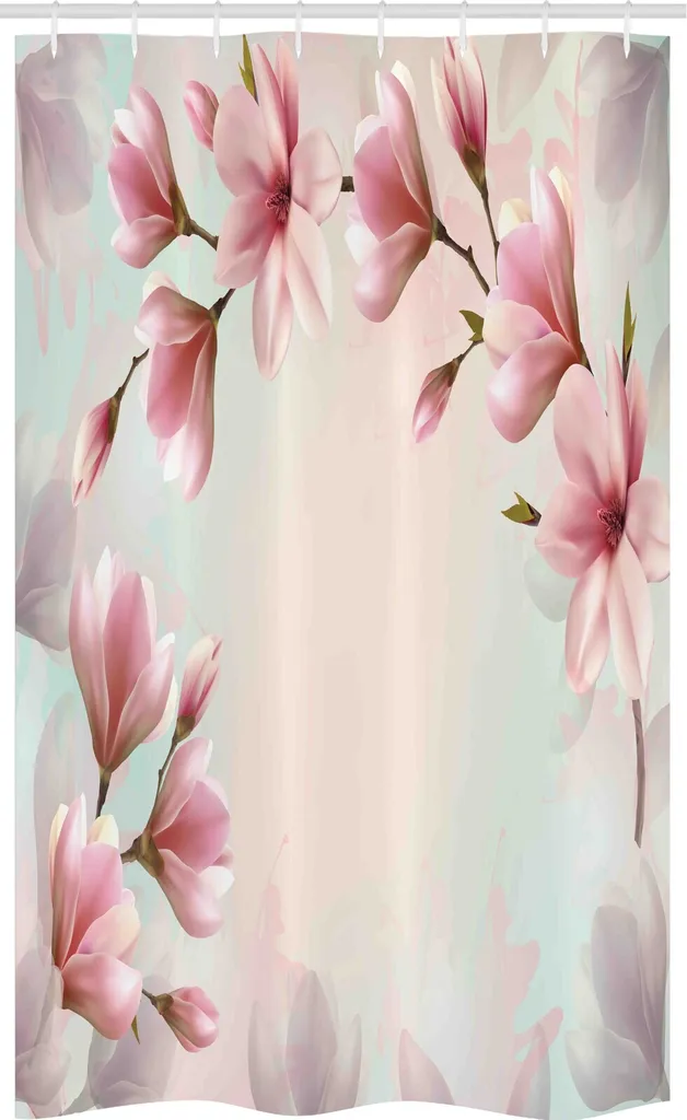 ABAKUHAUS Magnolia Tenda da doccia stretta, effetto doppia esposizione, set decorativo per bagno in tessuto con ganci, 120 x 180 cm, corallo scuro