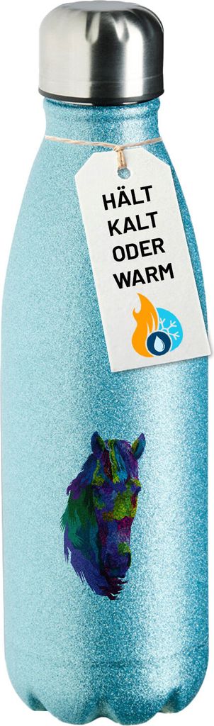 Huuraa Trinkflasche Pferdekopf Colorful 500ml Blue Edelstahl Wasserflasche Trinkflasche Geschenkidee