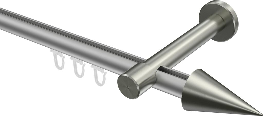 Interdeco Innenlaufstange / Gardinenstange mit Innenlauf Silbergrau / Edelstahl-Optik, Typ Prestige Savio (Kegel), 20 mm Ø 1-läufig, 600 cm