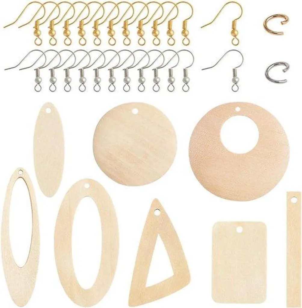 Pendentifs en Bois Naturel 8 Styles avec Crochets à Vis et Anneaux DIY
