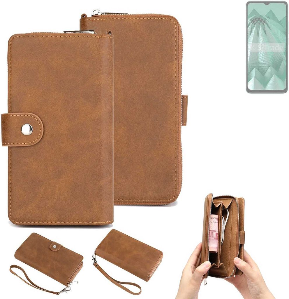K-S-Trade Handyhülle Schutzhülle kompatibel mit HMD Aura & Portemonnee Tasche Handytasche Case Etui Geldbörse Wallet braun (1x)