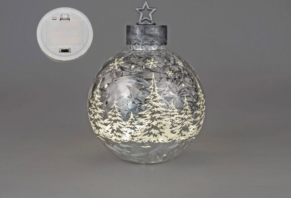 Deko-Kugel Silber- Frosty 29cm mit LED Licht Timer Produktbild 