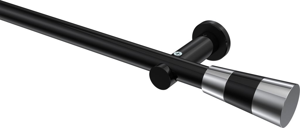 Interdeco Gardinenstange / Vorhangstange Schwarz, Typ Platon Tanara (Konus Bicolor) ohne Ringe, 20 mm Ø 1-läufig, 100 cm