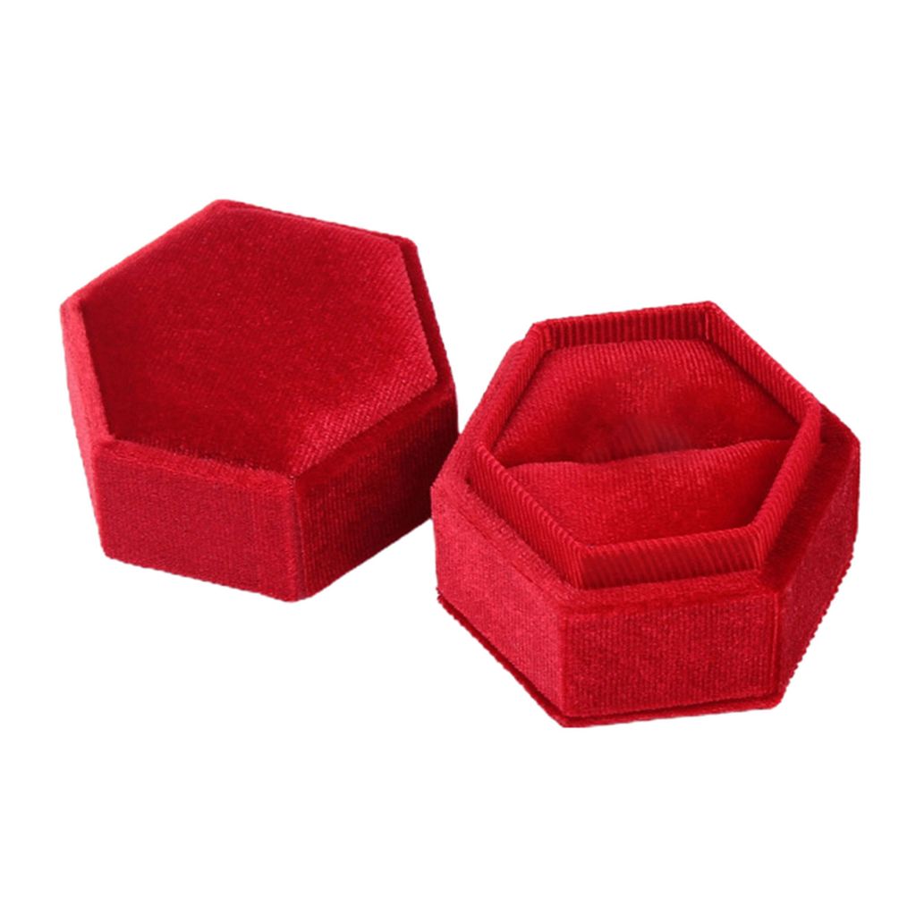 Tragbare Vintage Samt Ring Schmuck Halskette Organizer sechseckige Aufbewahrungsbox-Rot