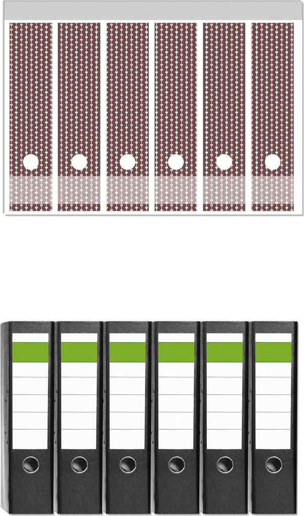 Wallario 6 Stück breite Ordner inkl. Klebeetiketten mit Motive Muster Herzen in beig und rosa in Reih und Glied - Set mit Rückenschildern / Ordn...