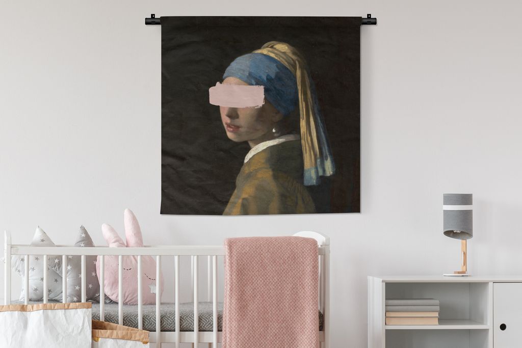 MuchoWow Wandteppich Wandbehang Mädchen mit Perlenohrring - Vermeer - Kunst 90x90 cm Tapisserie Dekoration Wandtuch - Wandaufhänger