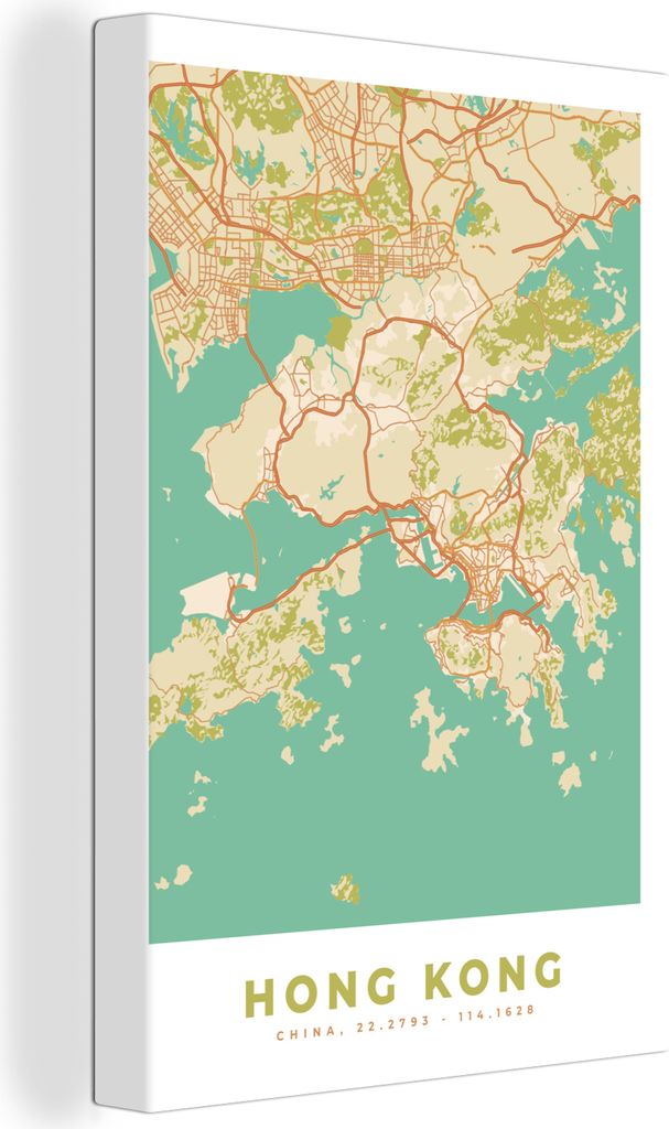 OneMillionCanvasses - Leinwandbilder - 90x140 cm, Karte - Hongkong - Stadtplan - Vintage - Karte, Wandbilder Kunstdruck Wanddekoration - Foto auf...