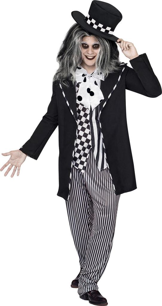 Dunkler Hutmacher Halloweenkostüm Märchen schwarz-weiss - M/L