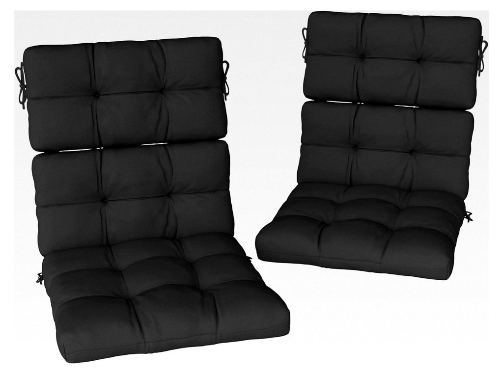 2-teiliges Outdoor-Sitzkissen-Set mit Rückenlehne, Bändern, wasserabweisenden Auflagen für Stühle, schwarz