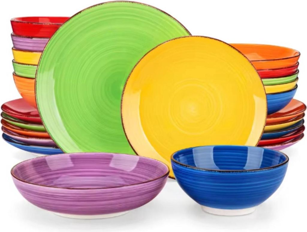 Averina Dessertborden – 24-teilig – 6 Personen – Bunt – Tafelservices – Essteller – Tiefe Teller – Frühstücksteller – Desserttell...