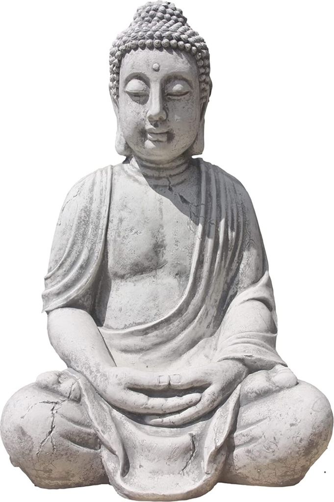 Steinfiguren Horn ANTIK BUDDHA GROß H 65 cm aus STEINGUSS DEKORATION FROSTFEST NEU für den GARTEN Koi Teich 4014