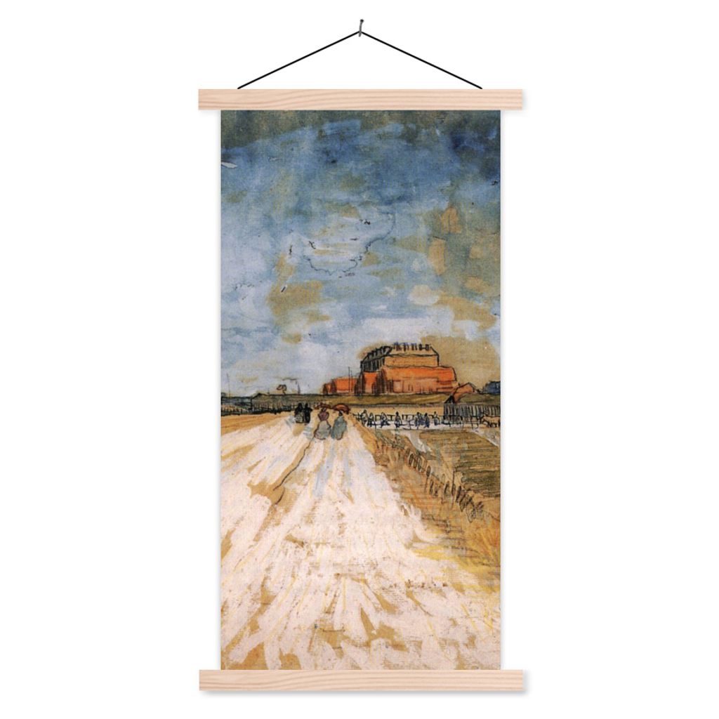 MuchoWow Textilposter Straße entlang der Stadtmauern von Paris - Vincent van Gogh 60x120 cm mit holzfarbenen Rahmen - Holz