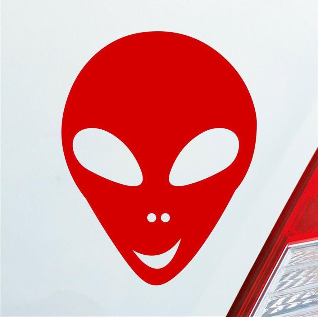 Auto Aufkleber grinsender Alien Außerirdischer All Comic 10x8 cm Rot Sticker Heckscheibenaufkleber