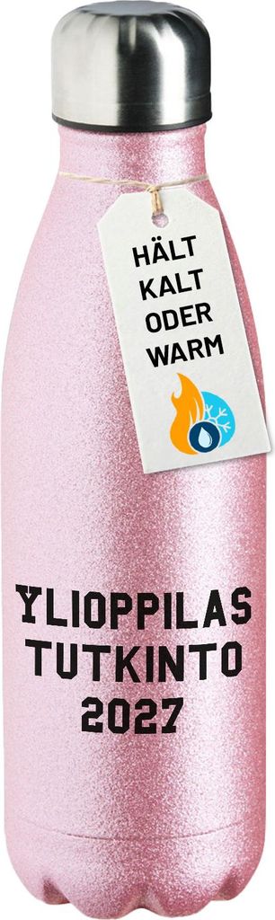 Huuraa Trinkflasche Ylioppilastutkinto 2027 Abschluss Finnland 500ml Pink Edelstahl Wasserflasche Trinkflasche Geschenkidee