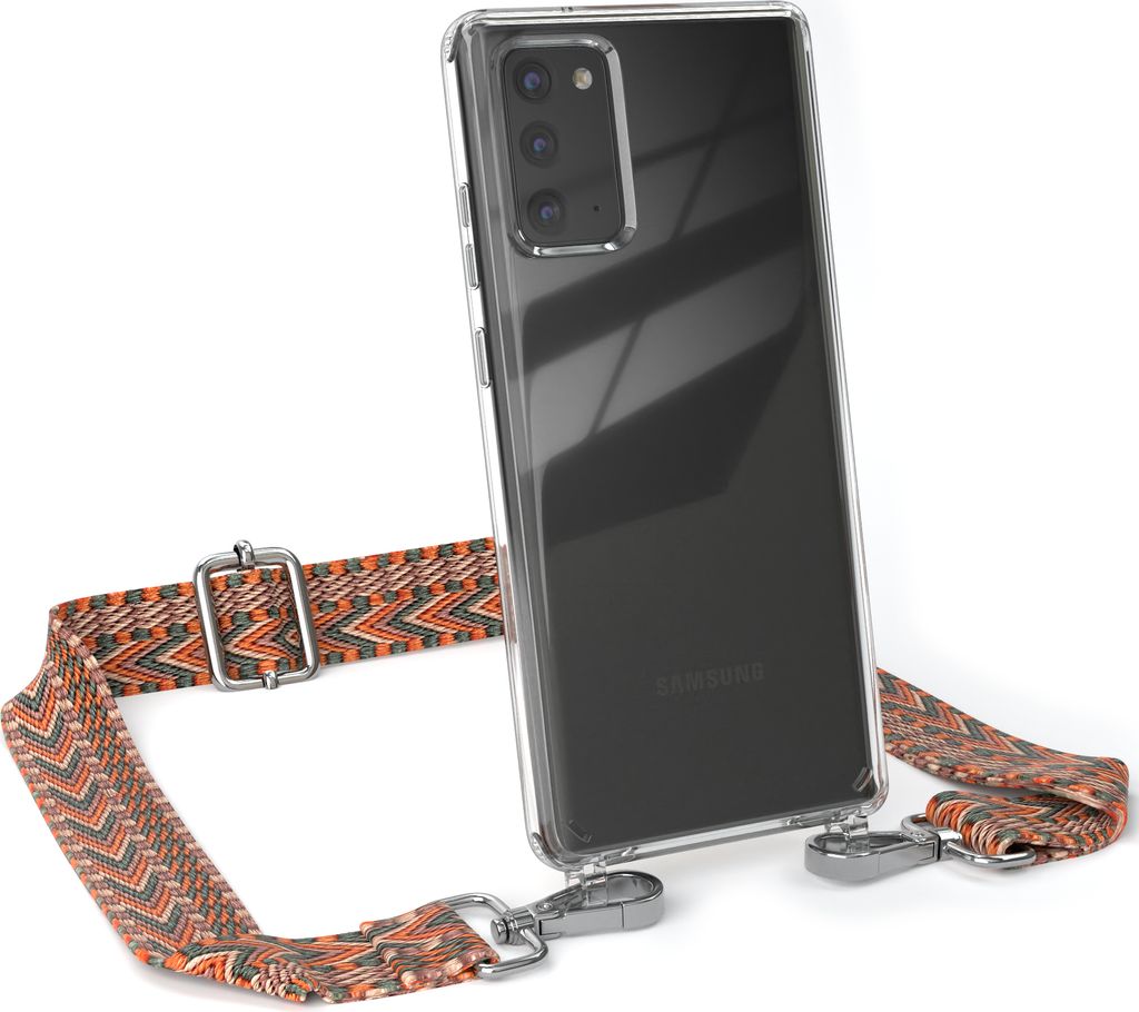 EAZY CASE Handykette - Verstellbarer Trageriemen kompatibel mit Samsung Galaxy Note 20 / Note 20 5G, Handykordel mit transparenter Silikon-Hülle, ...