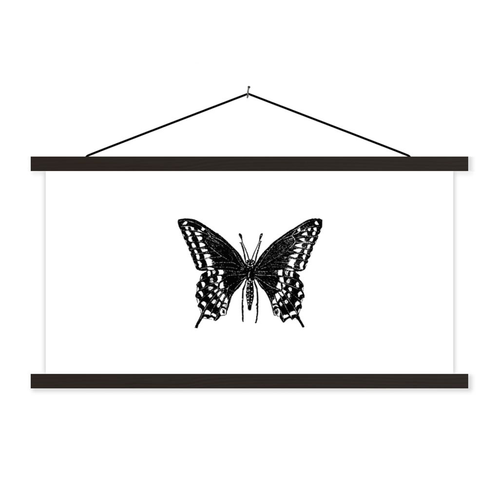 MuchoWow Textilposter Schmetterling - Tiere - Retro - Schwarz und weiß 60x30 cm mit schwarzem Rahmen - Textilien