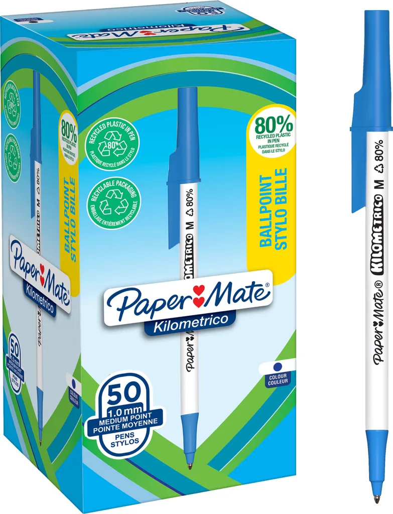 Paper Mate 2187702 Kilometrico - Scatola 50 Penne Blu Industriali