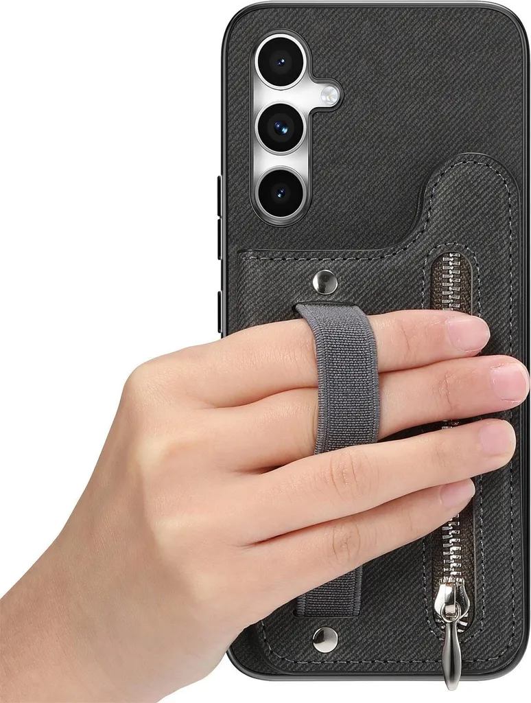 Custodia Samsung S24 Plus Nera in Poliuretano con Porta Carte e Cinturino