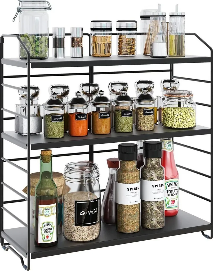 AIRUJIA portaspezie in metallo 3 livelli regolabile rack cucina nero