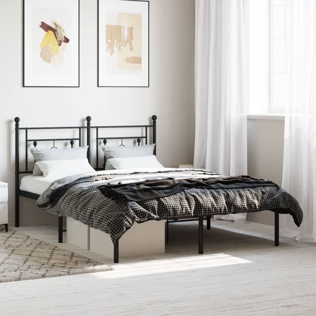Design Möbel Bettgestell mit Kopfteil Metall Schwarz 135x190 cm - 2024 Neu
