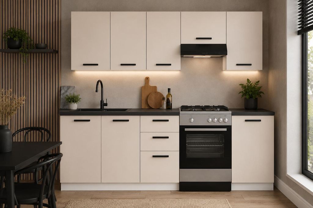 ULWEHOME | Küchenzeile 220 cm Kaschmir, Küchenmöbel-Set Produktbild  KI-generiertes Bild
