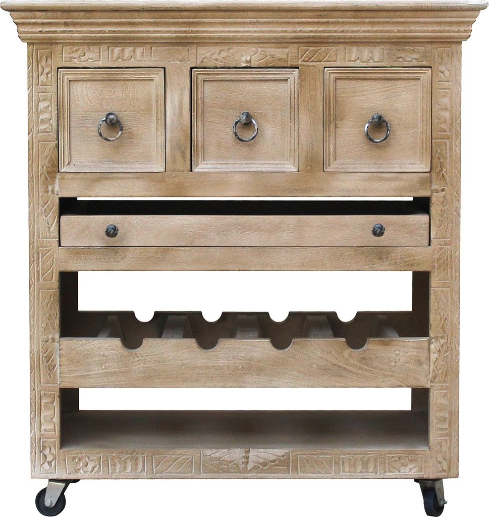 SIT Möbel Küchenwagen mit 3 Schubladen | Ablage für 4 Flaschen | Mango-Holz natur | B 78 x T 48 x H 85 cm | 14587-01 | Serie DAIPUR