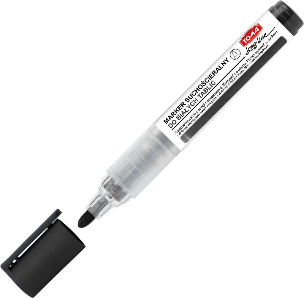 Toma Long Line Dry Erase Marker, 1000 m, rund, schwarz, TO-26532