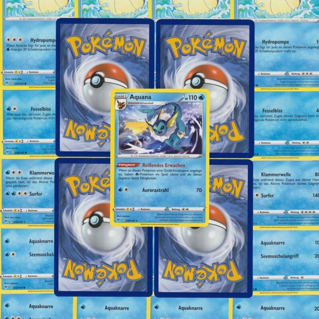 20 verschiedene Wasser Poekmon Karten inkl. Holo Karte - Produktbild 